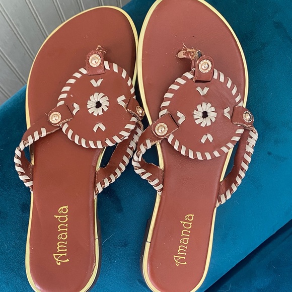 Brown Sandals with White Accents - Picture 1 of 1